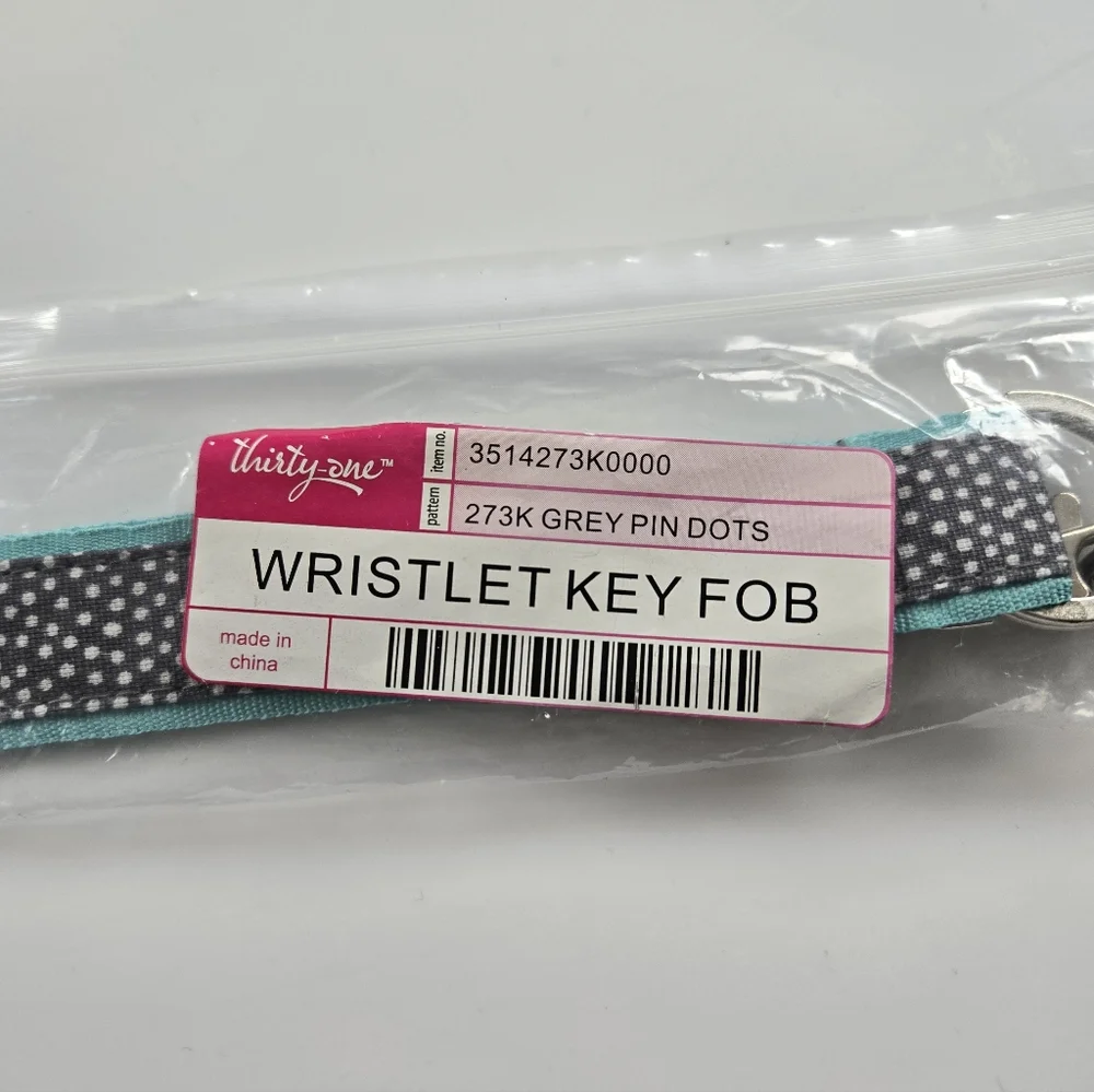 Thirty-One Wristlet Key Fob In Gray Pin Dots